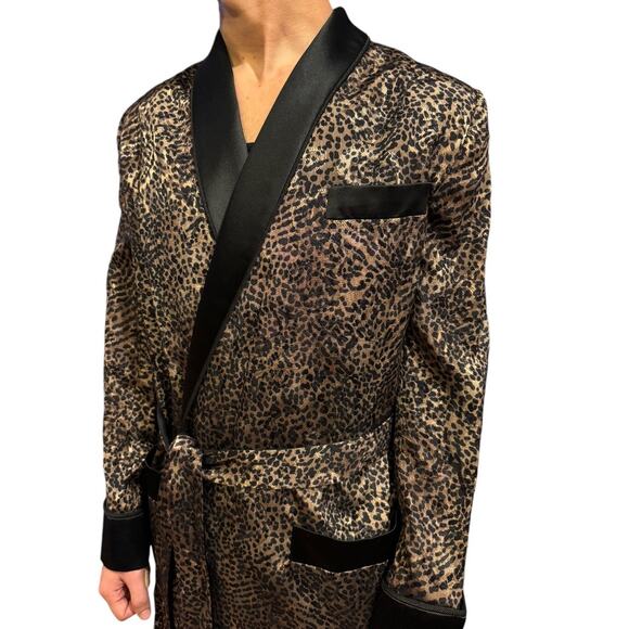 L.W. Wardy Leopard Jacquard Satin Smoking Jacket XS Made in USA - Picture 4 of 17